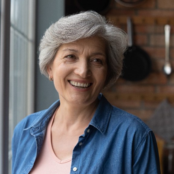 Woman smiling with dentures