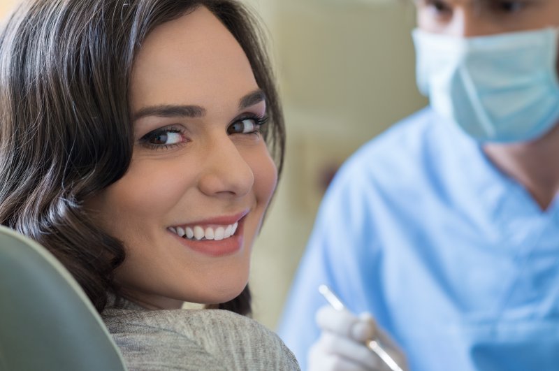 A woman visiting a dentist in Lancaster.